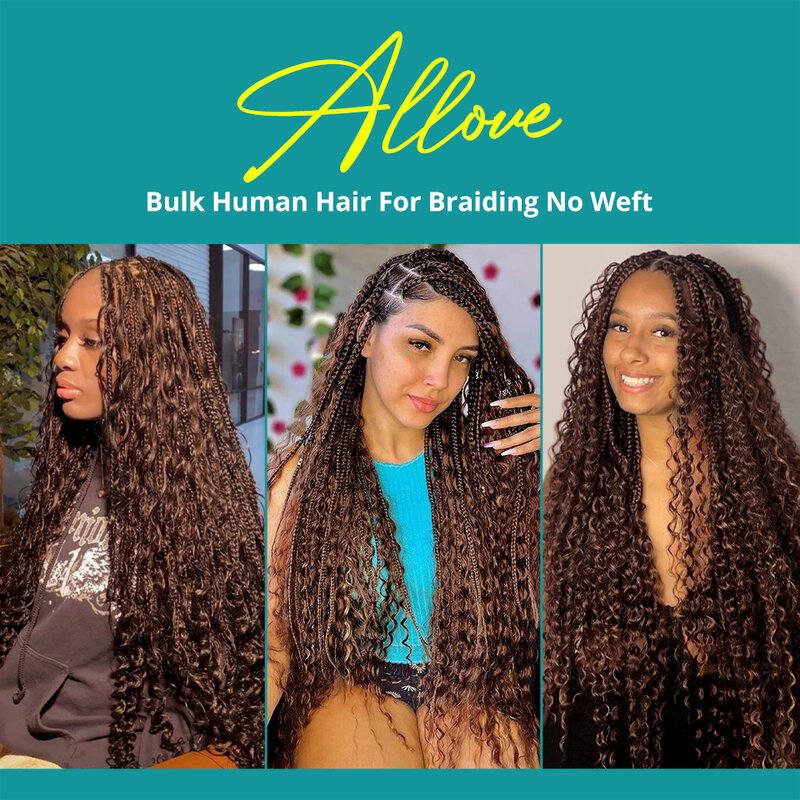 Allove Bulk #4 Bruin Diep Golf Menselijk Haar Voor Vlechten 100% Onbewerkt Geen Inslag Human Hair Bulk Extensions Braziliaanse Remy Hair