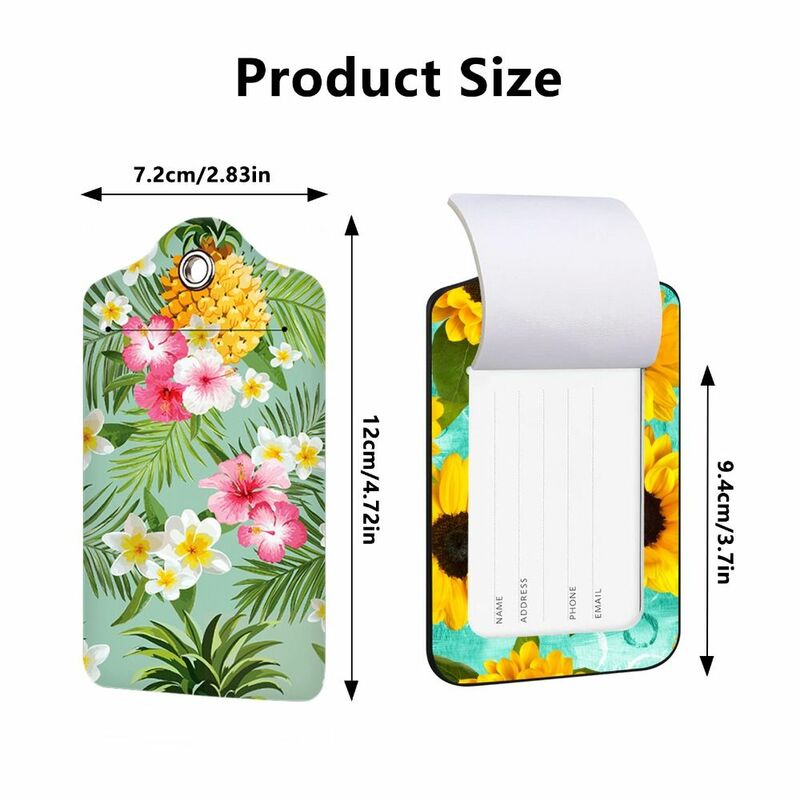 Floral Pattern Travel Luggage Tags with Privacy Cover PU Leather Suitcase Address Label Holder Stainless Steel Loop