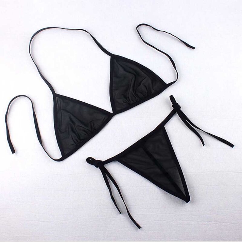 Conjunto de Bikini transparente con espalda descubierta para mujer, bañador con sujetador, traje de baño de tres puntos con Tanga, traje de baño liso
