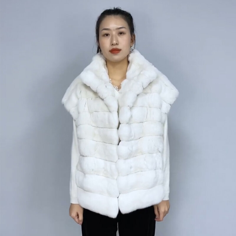 Chaqueta de piel de conejo Real para mujer, chalecos de diseñador de lujo, abrigo de piel Natural, chaleco blanco