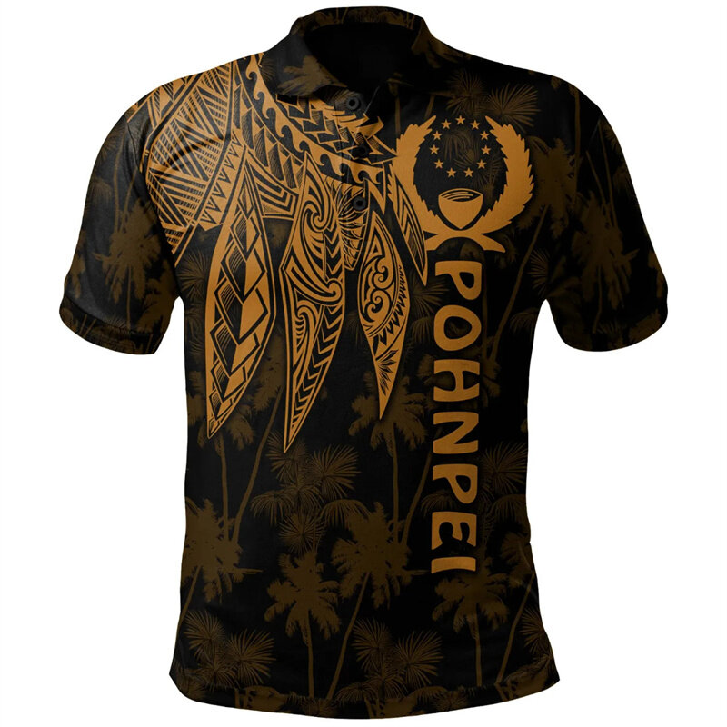 Camisa polo com padrão Pohnpei, estampada em 3D, polinésia, casual camiseta solta, tops de rua, manga curta, verão