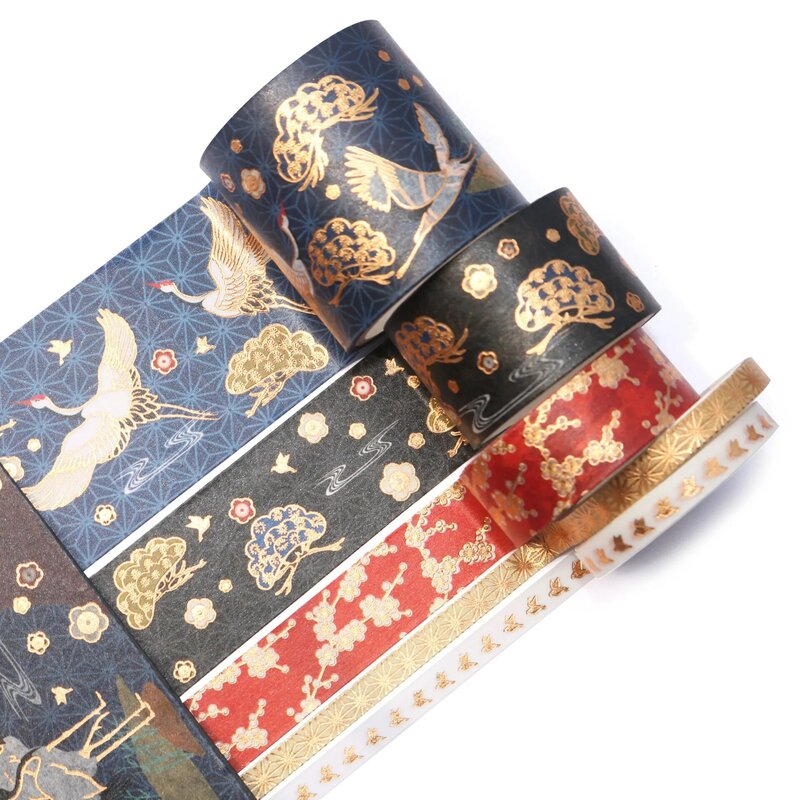 5 rolls/box Decorative Tapes Set Retro Divine Gold Crane Chinese Style DIY Washi Tape Masking Tape for Gift Wrapping Handbook