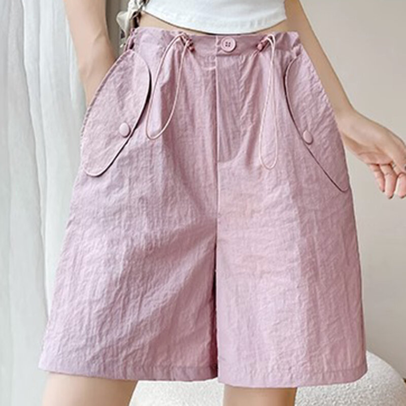 Gidyq Women Y2K Cargo Shorts Korean Loose Casual Sports Shorts Ladies Streetwear High Waist Grey Wide Leg Sports Short Pants New