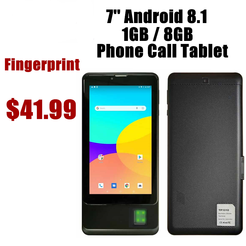 Telefoongesprek Tablet Hot Verkoop Vingerafdruk 7 Inch Mtk8735 1Gb/8Gb Android 8.1 Gsm Dual Sim Poorten Ips Scherm Quad Core 4000Mah