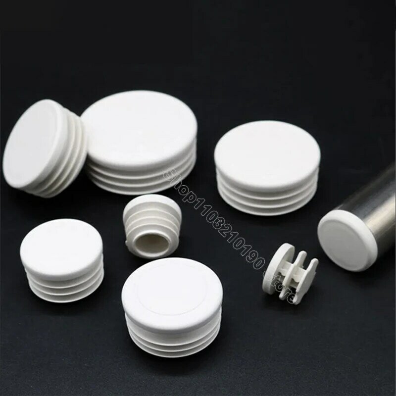 White Round Plastic Blanking End Cap Steel Tube Pipe Insert Plugs Bung Stopper For Table Chair Leg 13 16 19 20 22 25 28 30-100mm