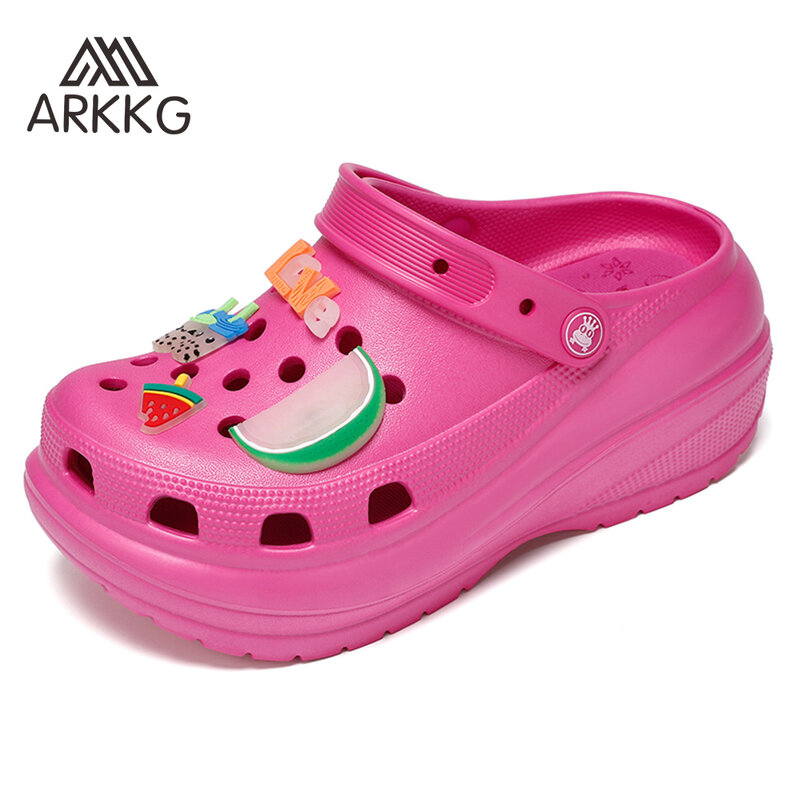 ARKKG-Sandálias solas grossas para mulheres, chinelos de praia, salto alto, tamancos de plataforma casuais, chinelos para meninas, sapatos deslizantes, moda