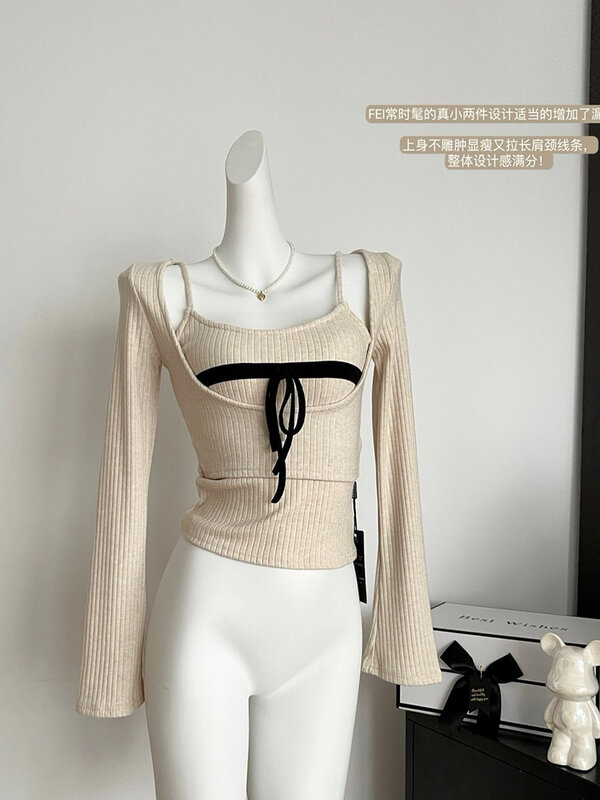 Herfst Winter Vrouw Koreaanse Mode Coquette Tweedelige Sets Cropped Trui Pullovers Tops Trui Ontwerp Gyaru Knitwears 2000S Tij