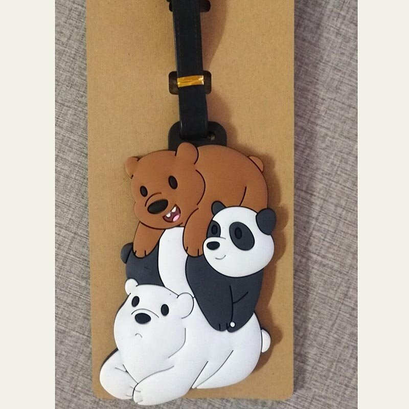 Etiqueta de equipaje de Gel de sílice para hombre y mujer, soporte de identificación de oso y Panda de dibujos animados, etiqueta de embarque portátil