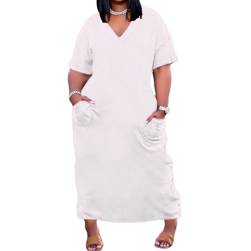 XL-4XL Sommer Straße lässig langes Kleid plus Größe Frauen Kleidung einfarbig Kurzarm lose afrikanische weibliche Kleid Drops hipping
