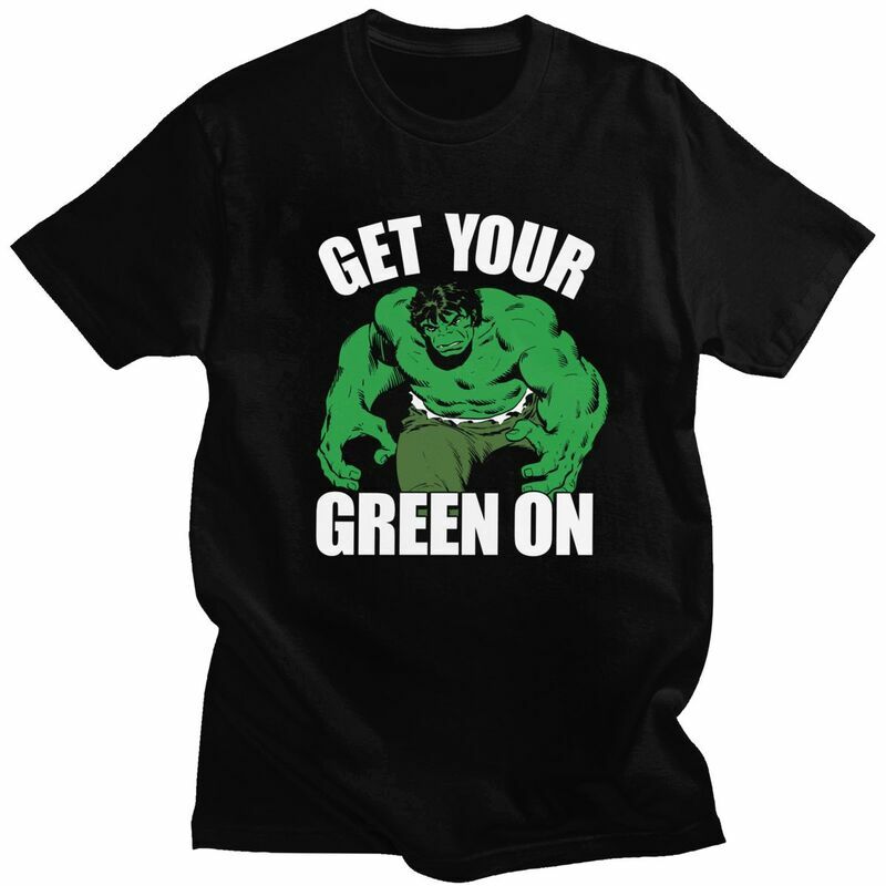 Hulk Get Your Green On Tshirt pria kaus cetak lengan pendek kaus modis Slim Fit 100% pakaian kaus katun