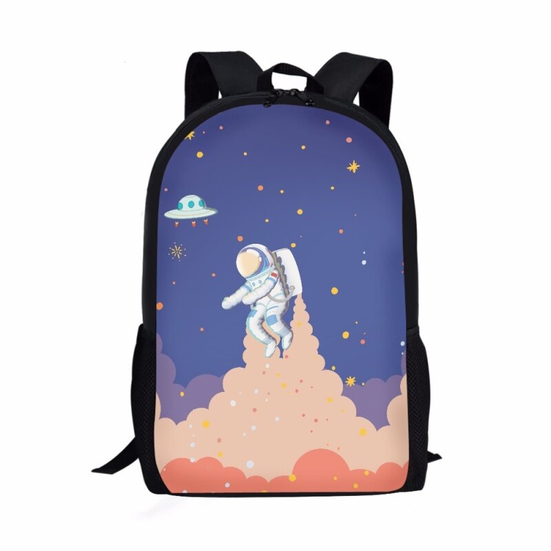 Cartoon Space Astronauts Pattern Print Students School Bag Boys Girls Book Bag Teenager Daily Casual Backpack Travel Rucksacks