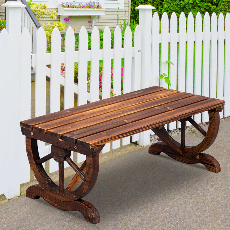 2-Person Rustic Garden Chair Garden Bench, Outdoor Wagon Wheel Porch Bench for Backyard Patio Garden, Brown
