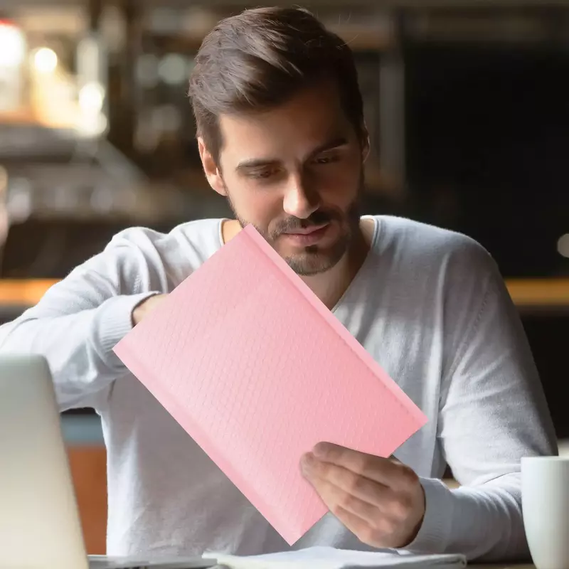 100 buah surat gelembung merah muda ringan amplop empuk segel otomatis surat surat pengiriman amplop kemasan untuk bisnis