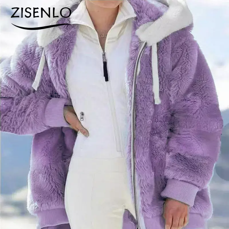 Manteau à capuche zippé en peluche pour femmes, vestes chaudes, manteau froid, mode décontractée, automne, hiver