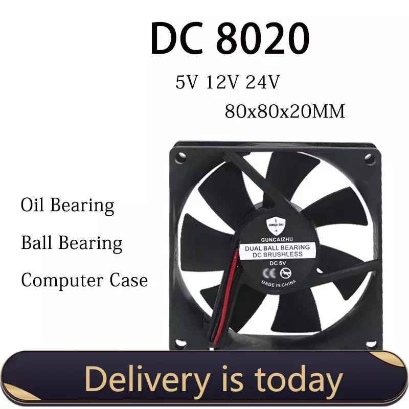 NEW DC  8020 Fan 5V 12V 24V 80x80x20MM Oil Bearing  Refrigerator Fan Compressor Fan 4800RPM  0.2A  With 2pin