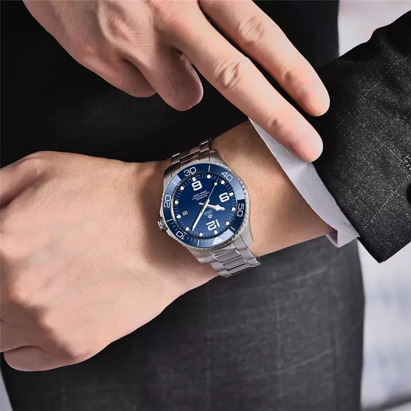 นาฬิกาข้อมือกลไกอัตโนมัติของผู้ชาย Jhlu ของแท้นาฬิกาเป็นทางการสุดหรูไพลิน NH35ใหม่สแตนเลสนาฬิกากันน้ำ