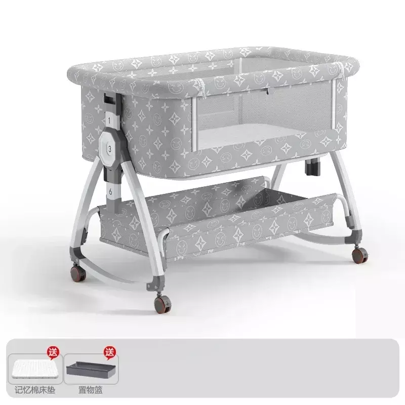 Portable and Movable Baby Crib Foldable Height Adjustable Splicing Large Bed, Baby Cradle Bed Bb Bed Anti Overflow Milk