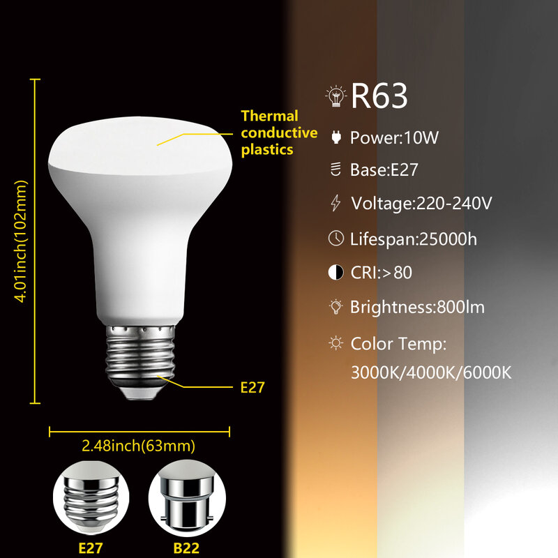 Lampu Mandi LED Langsung dari Pabrik Lampu Jamur R50 R63 R80 E27 E14 220V 6W 10W 12W Lampu Putih Hangat Tanpa Strobo Sesuai dengan ERP2.0
