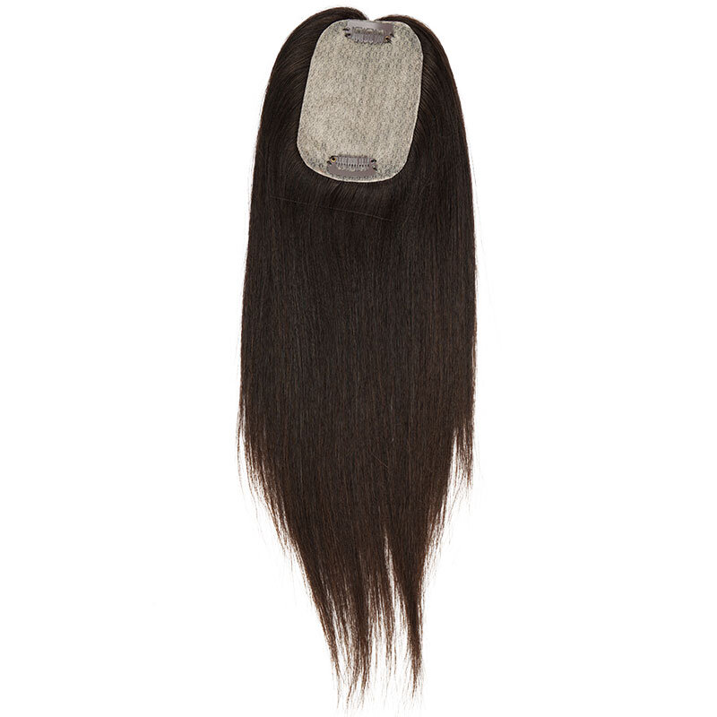 InjBase-Toppers de cheveux humains vierges avec clips, Topper de cuir chevelu, Peau naturelle, Brun foncé, 100% Remy, 7x10cm