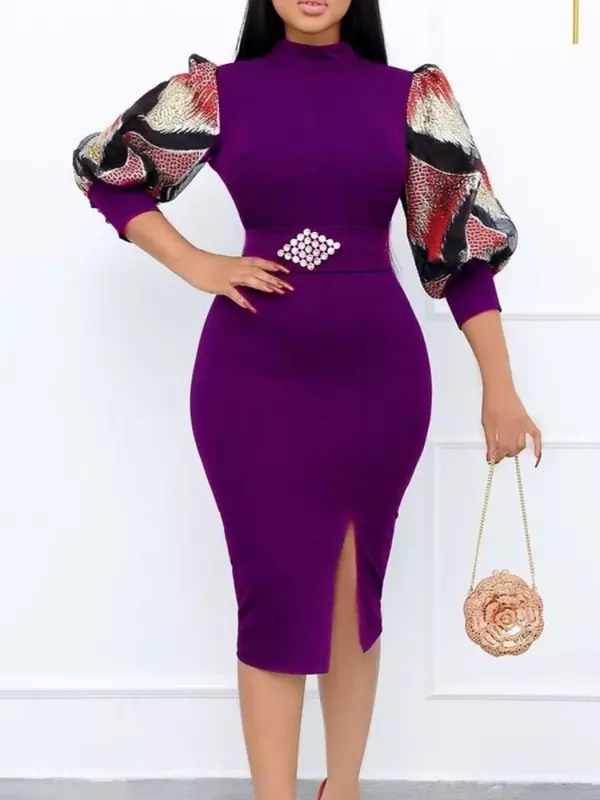2024 Spring Summer African Women Printing Polyester O-neck Knee-length Dress African Dresses for Women African Clothes S-3XL