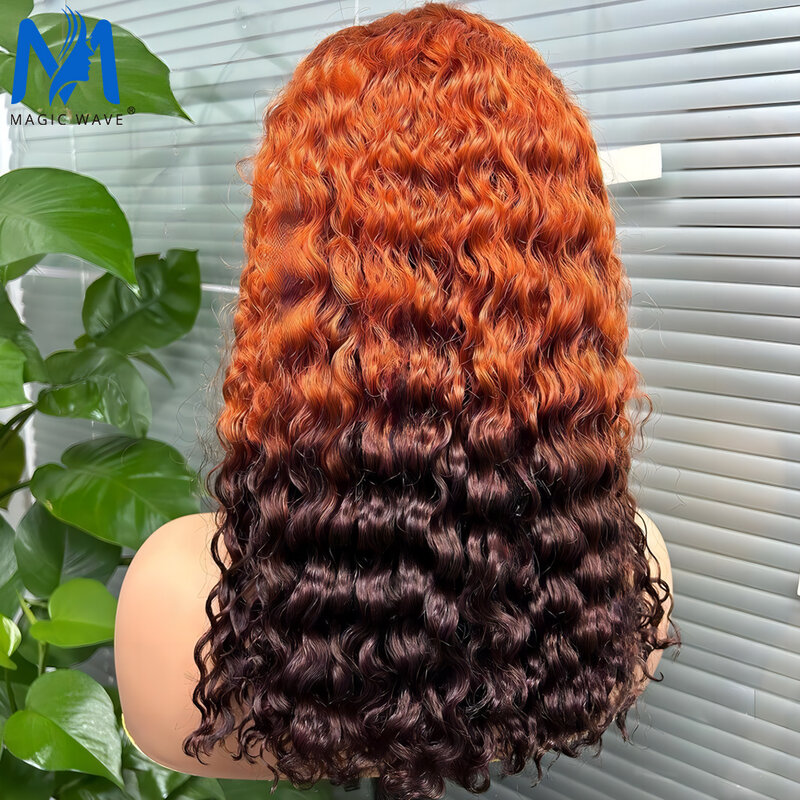 13x4 Lace Front Wigs 200% Density Bob Water Wave Wig 4/27 Human Hair Curly Human Hair with Baby Hair Wigs for Women 10-16 Inches
