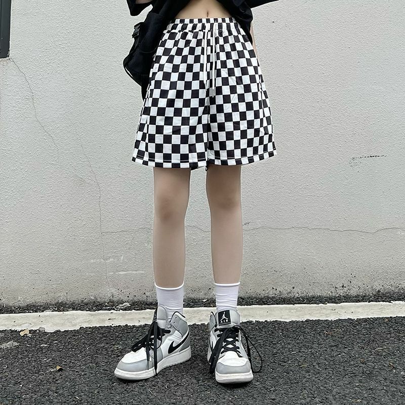 2024 estate delle donne nuova edizione coreana Ins scacchiera Casual sciolto sottile gamba dritta gamba larga pantaloni divisi