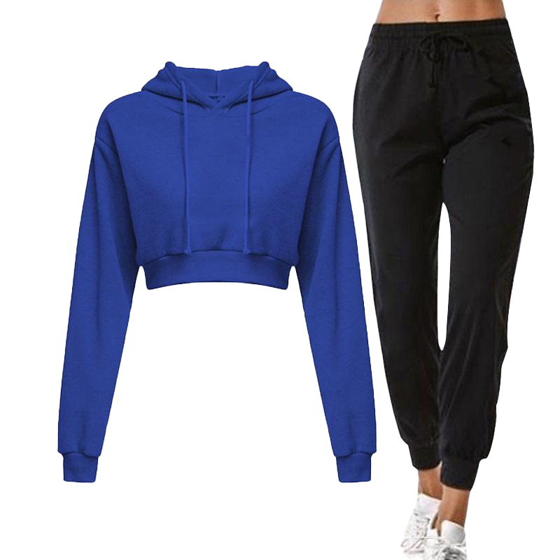 2023 Women's Sports Hoodie Set Long sleeved Solid Color Open Button Hoodie Sweatpants Set Short Top Hoodie Set