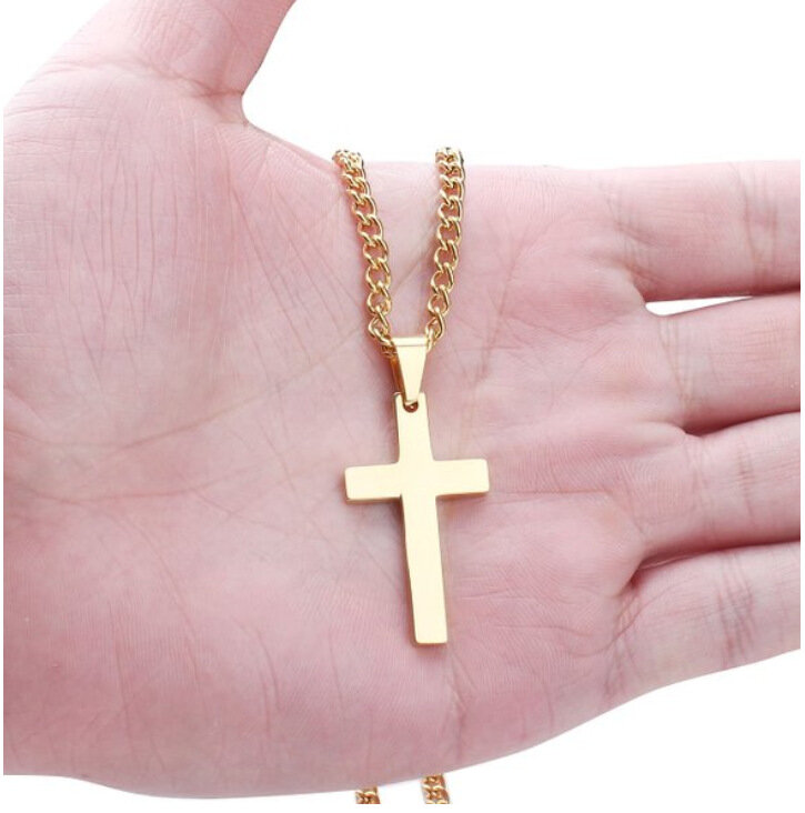 Collana con ciondolo croce in acciaio inossidabile da uomo, gioielli a catena, oro nero, argento, religioso