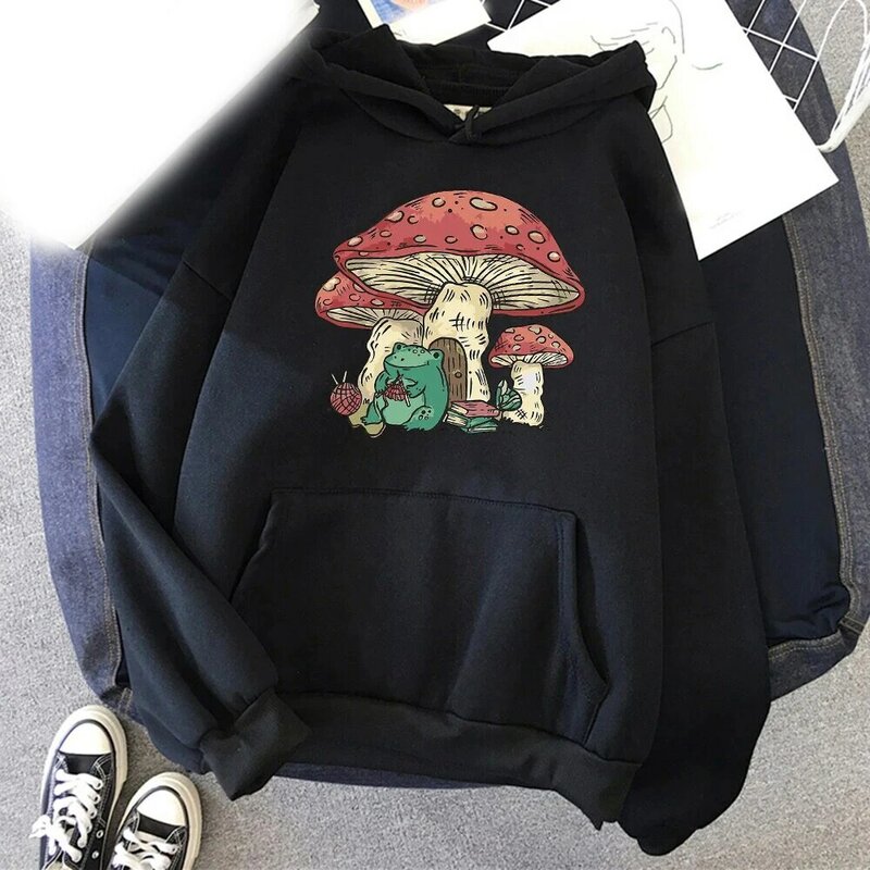 Cute Mushroom Frog Men's Hoodie Men's and Women's Fashion Simple Long sleeved Pullover Street Trend Harajuku Large Sweatshirt