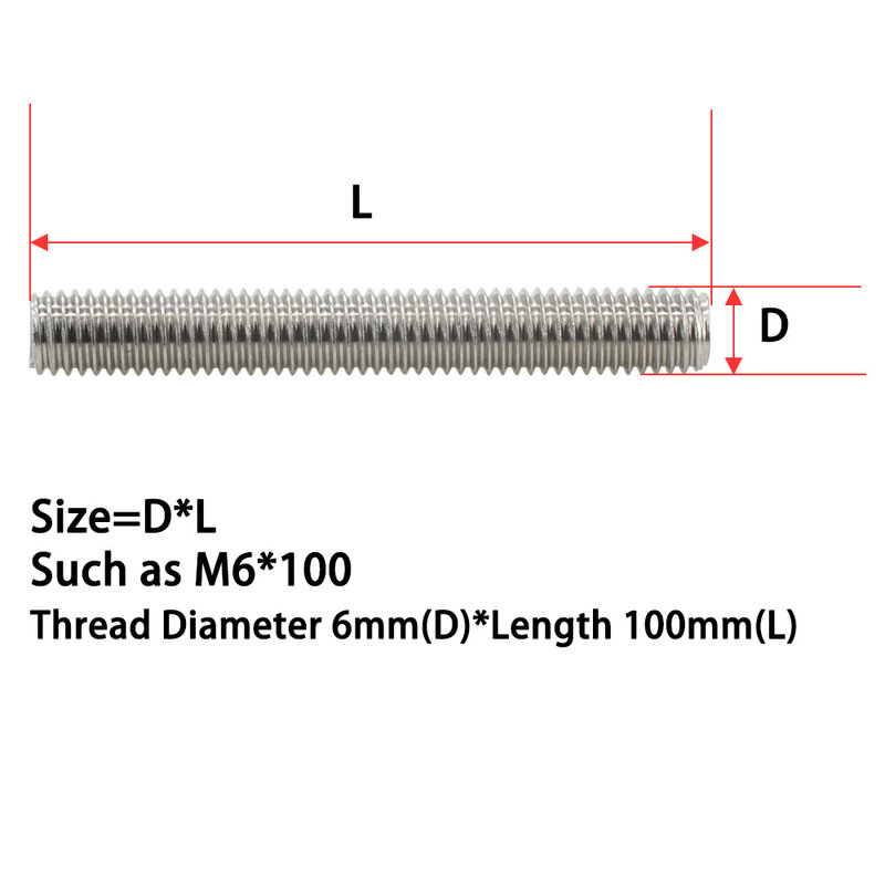 M3 M4 M5 M6 Full Threaded Rod Fully Metric Thread Rods Screws 304 Stainless Steel Bolt Stud Length 20mm 60mm 150mm 200mm 500mm