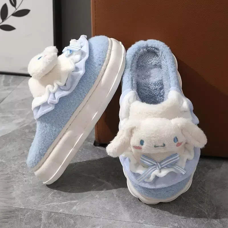Sanrio Slippers Cartoon Hello Kitty My Melody Kuromi Cinnamoroll Autumn and Winter Warm Cotton Soft Home Shoes Holiday Gifts