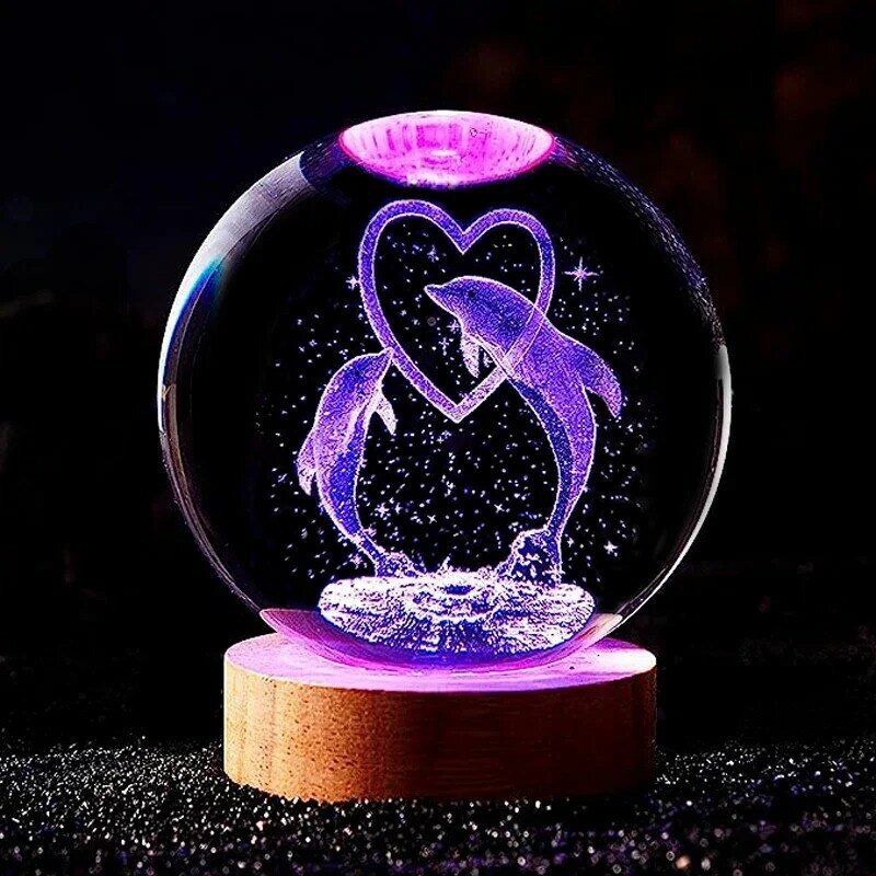 Boule de cristal DolDave 3D, veilleuse pour documents, anniversaire, petite amie, camarade de classe, femme, enfants, cadeau de Noël, fête de Leon