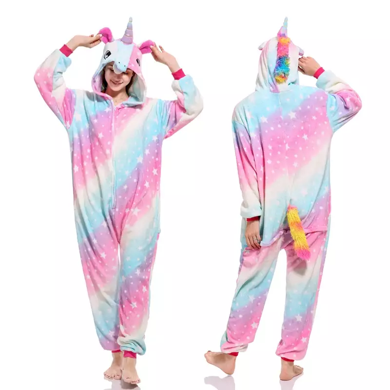 Zwierzęta Onesies Kigurumi jednorożec zestaw piżam kobiety zimowy ogólnie flanelowe Cartoon Cosplay bielizna nocna kombinezon mężczyźni Homewear Pijama