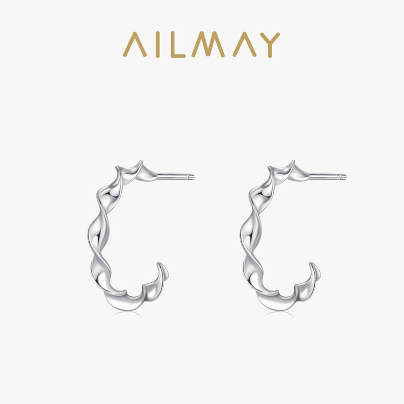Ailmay 925 Sterling SIlver personalità linea irregolare orecchini a forma di C per le donne ragazze accessori per il pendolarismo quotidiano gioielli