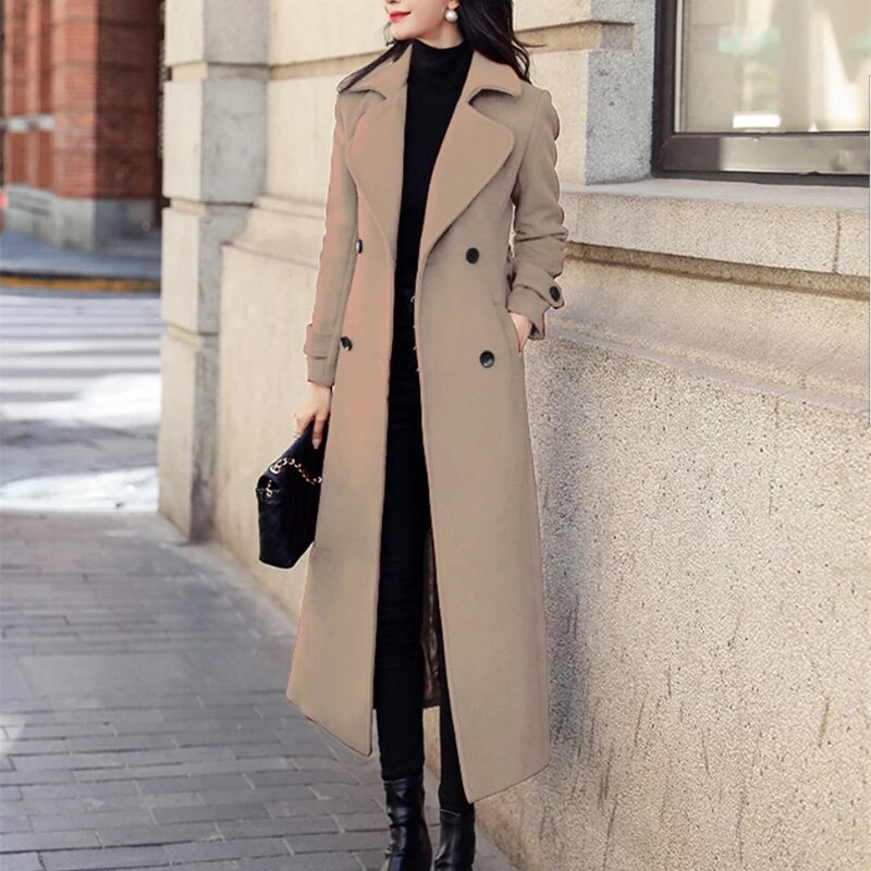 เสื้อโค้ทผู้หญิงสีดำ, เสื้อกันหนาวฤดูหนาวหนาเคลือบยาวสีดำ MODE Korea ฤดูหนาว