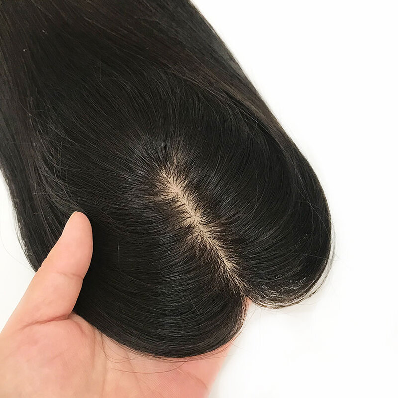 8X12CM Hand Tied Silk Base Human Hair Topper Virgin European Hair Silk Top Lace Toupee Clips In Hair Piece Breathable for Women