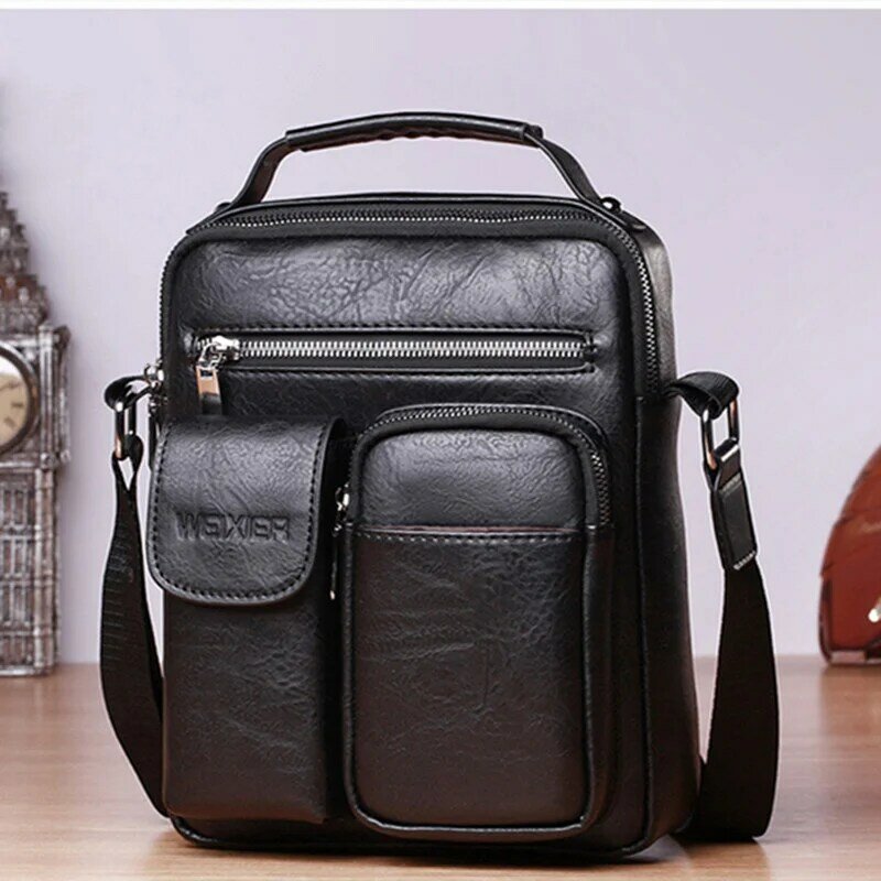 Casual Men Leather Shoulder Bag Vintage Crossbody Bags Vertical Tote Bag Man Handbag High Capacity Male Messenger Bags