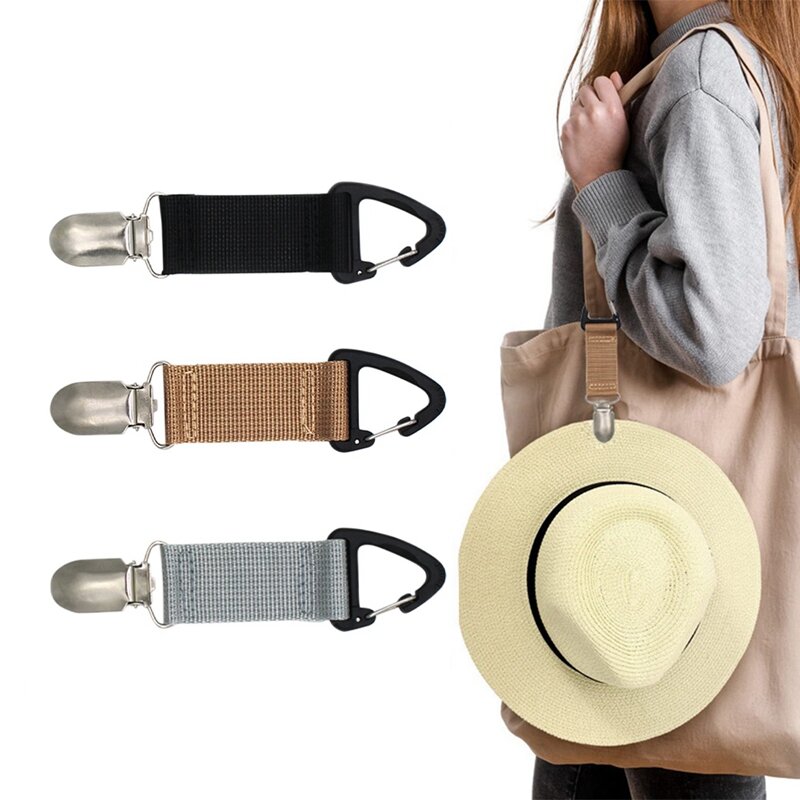 Travel Straw Hat Clip For Traveling Hanging On Bag Handbag Backpack Luggage For Adults Outdoor Travel Beach Accessories (Black)