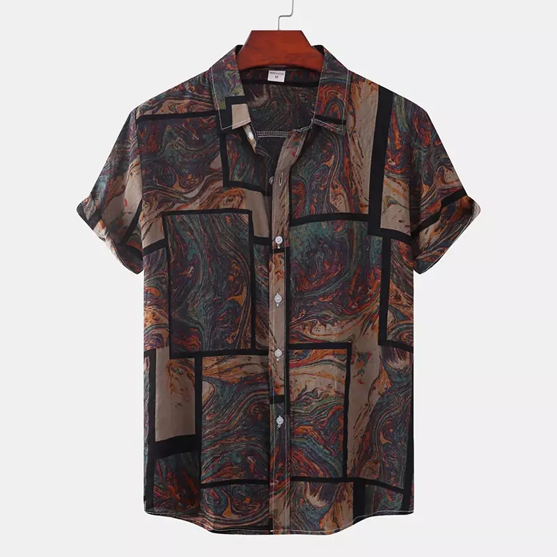 Мужская пляжная рубашка с короткими рукавами, Повседневная Свободная винтажная Гавайская пляжная рубашка оверсайз с цветочным принтом, лето