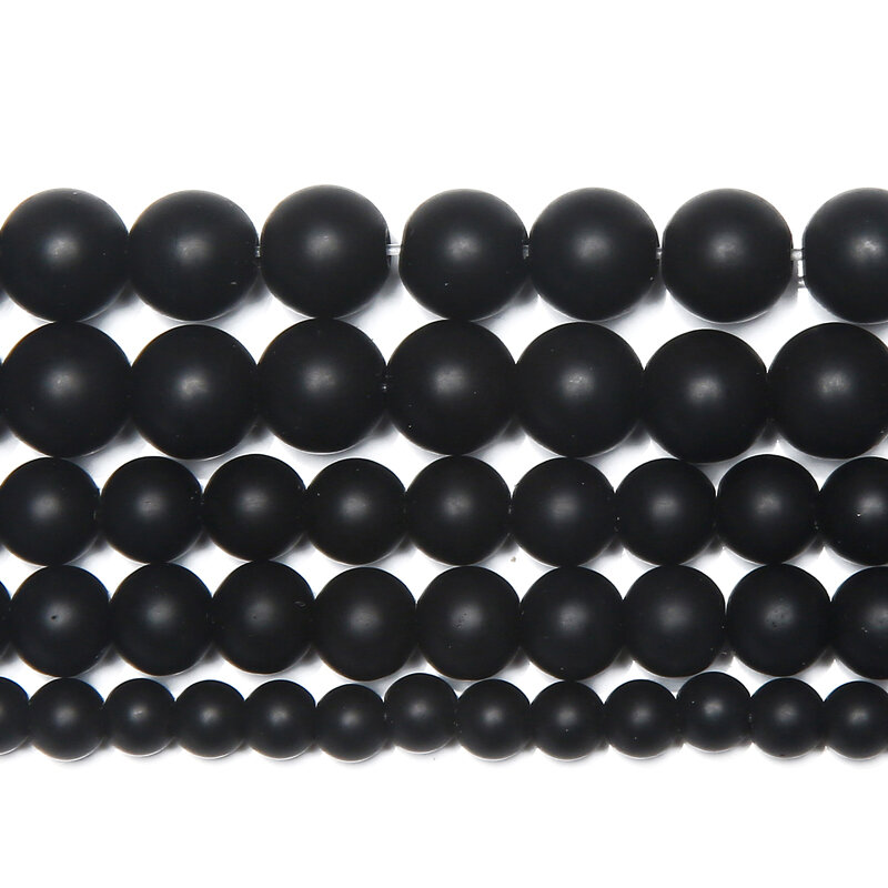 AAAA kualitas hitam Polandia Matte Onyx manik bulat 15 "Strand 4 6 8 10 12 14 MM Pilih ukuran untuk perhiasan