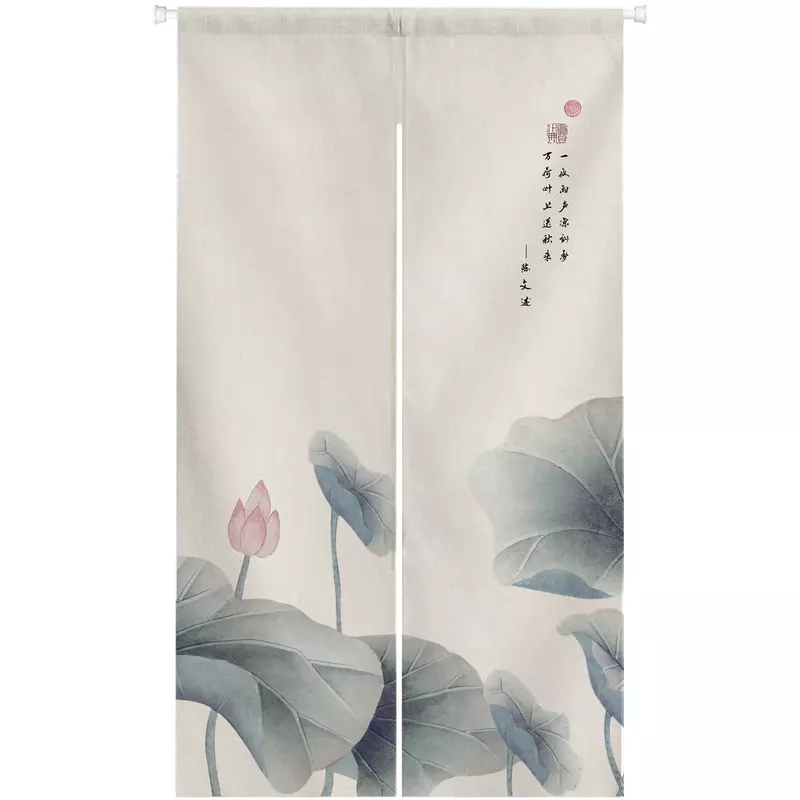 Ofat Home Chinese Lotus Door Curtain, Gato Nórdico Japonês Willow, Decoração de Poster para Banheiro