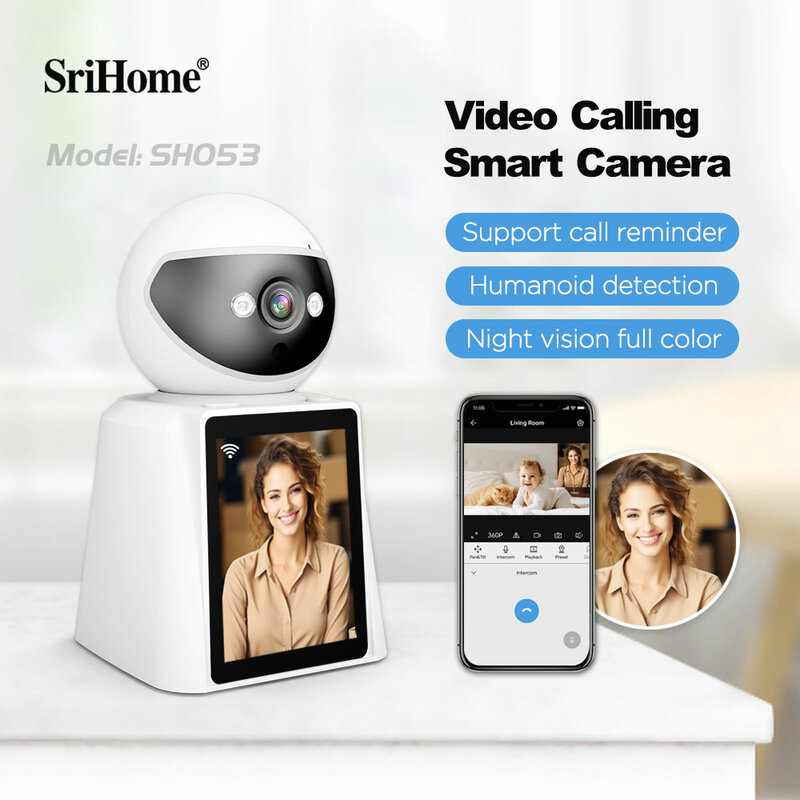 Srihome-IP監視カメラ,ワイヤレスベビーモニター,人間の追跡,カラーナイトビジョン,屋内セキュリティ,2.8インチ画面