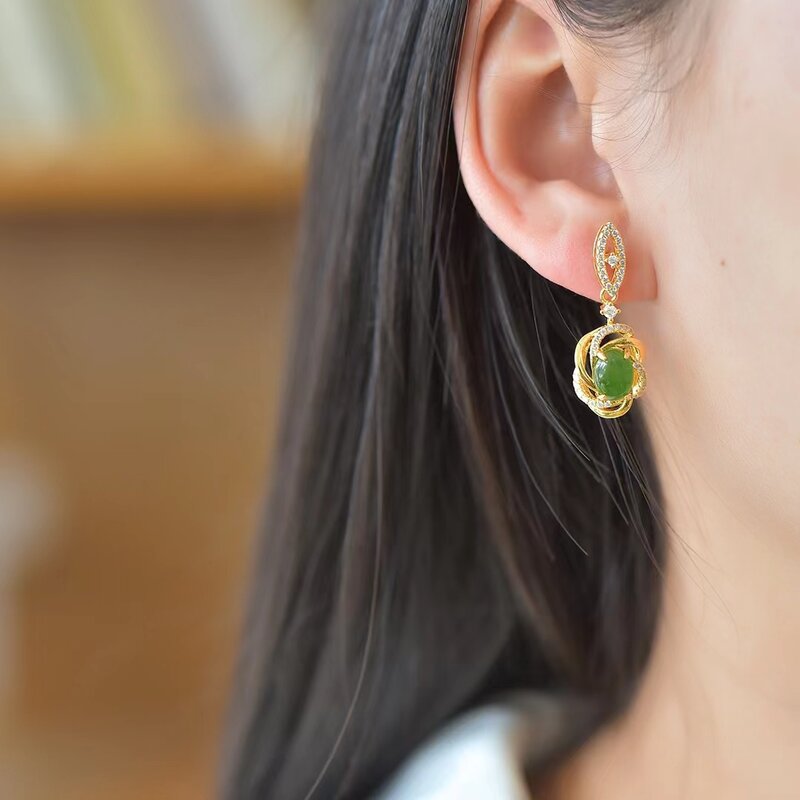 Hetian Jade Ohrringe Naturstein Jaspis Ohr stecker Mode Damen fort geschrittenen Schmuck Charms Schmuck Accessoires