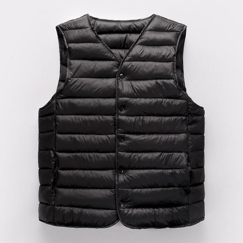 Men Winter Vest Coat V Neck Padded Solid Color Sleeveless Single-breasted Cardigan Casual Plus Size Windproof Men Waistcoat