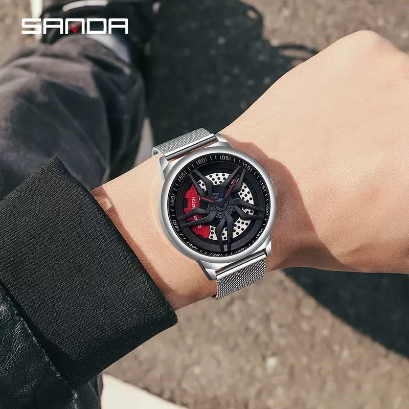 Sanda 1062 новый продукт крутые колеса модные мужские модные индивидуальные полые пластины стальной ремень кварцевые часы