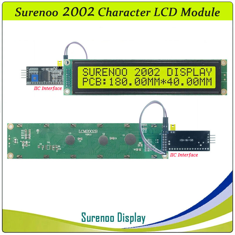Surenoo 180*44MM duży duży znak 202 20X2 2002 PPI IIC moduł LCD ekran wyświetlacza LCM żółty zielony niebieski podświetlenie LED