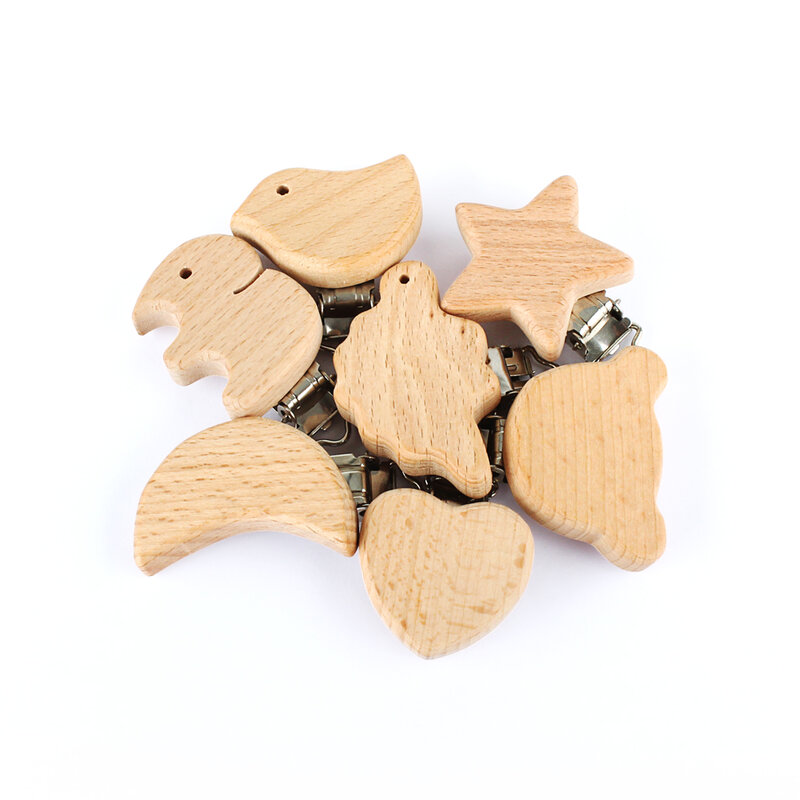 Clip de madera para chupete de bebé, Clip de madera con forma de Animal de haya Natural de grado alimenticio, accesorios para cadena de chupete DIY, 1 ud.