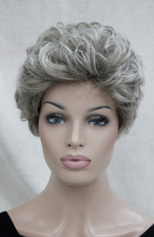 New Ladies Wigs Short Silver Grey Curly Natural Hair Wig