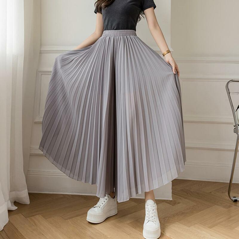 Calças femininas de cintura alta de perna larga, calças plissadas elegantes, ajuste solto, streetwear monocromático
