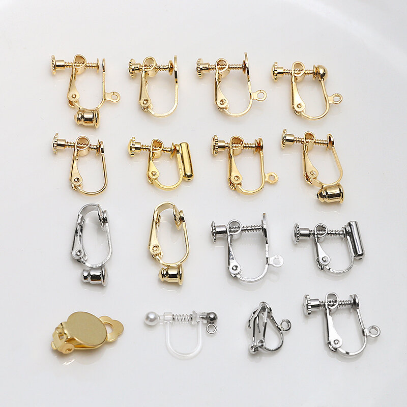 Gold Color Plated Screw Ear Clip, DIY Acessórios Jóias, Ear Hole Converter, Material Brinco, sem dor, Handmade Hole, 2Pcs